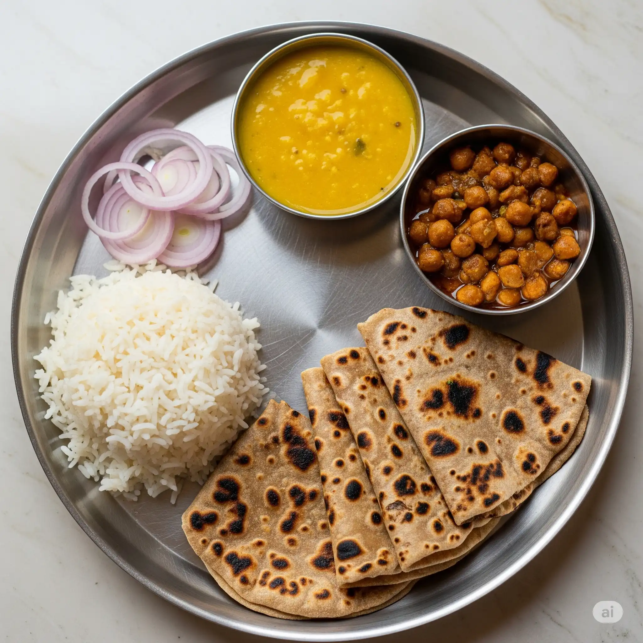 Steel tiffin thali with chapatis, dal, mixed veg sabzi – Nashik homemade food