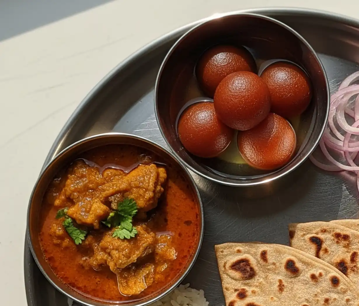 Steel plate tiffin with roti, sabzi, dal, homemade in Nashik