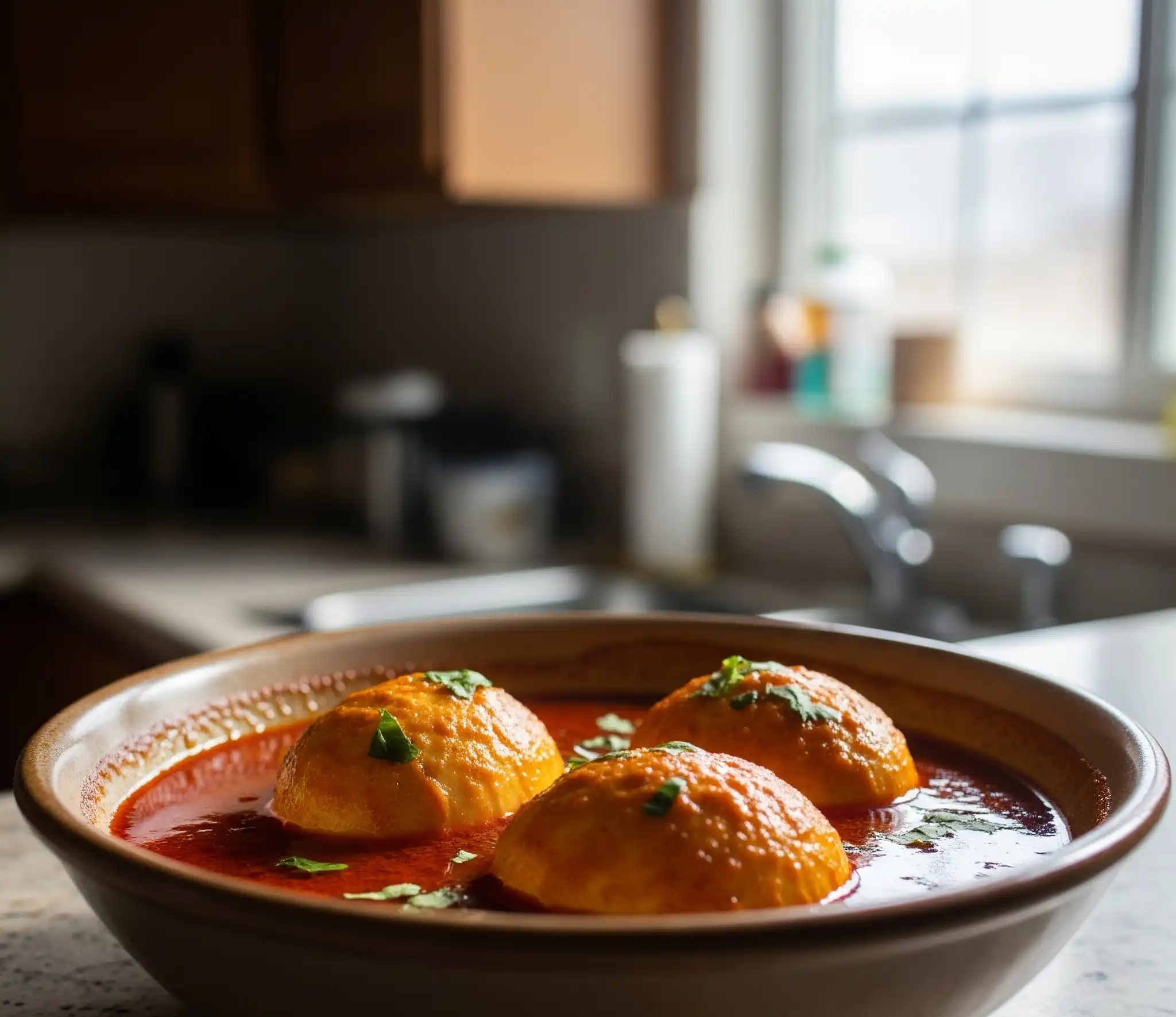 Steel bowl with dum aloo curry – Nashik tiffin service